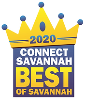 A graphic featuring a yellow crown with blue accents, stating "2020 Connect Savannah Best of Savannah."